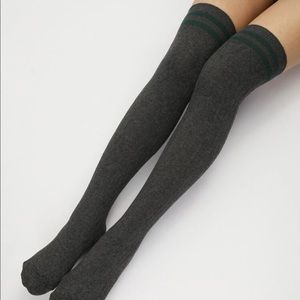 New Grey & Green Striped Cable Knit Knee High Socks